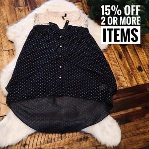 Navy blue Polkadots short sleeve blouse